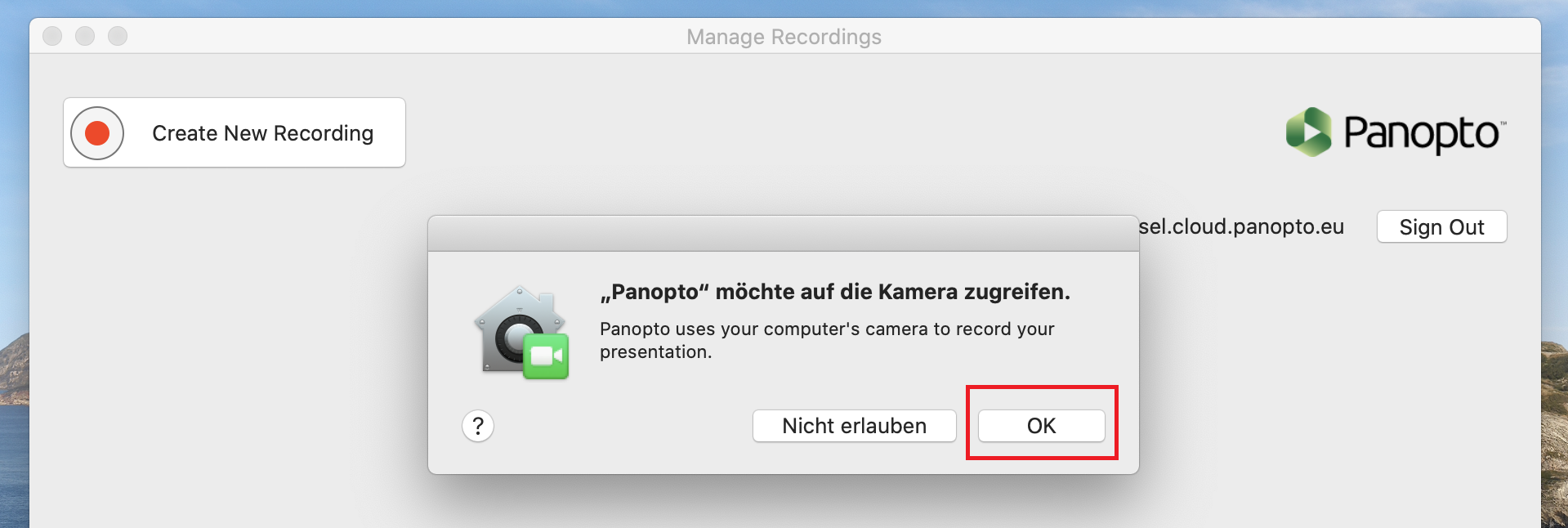 Kamera Auswahl Rekorder Mac