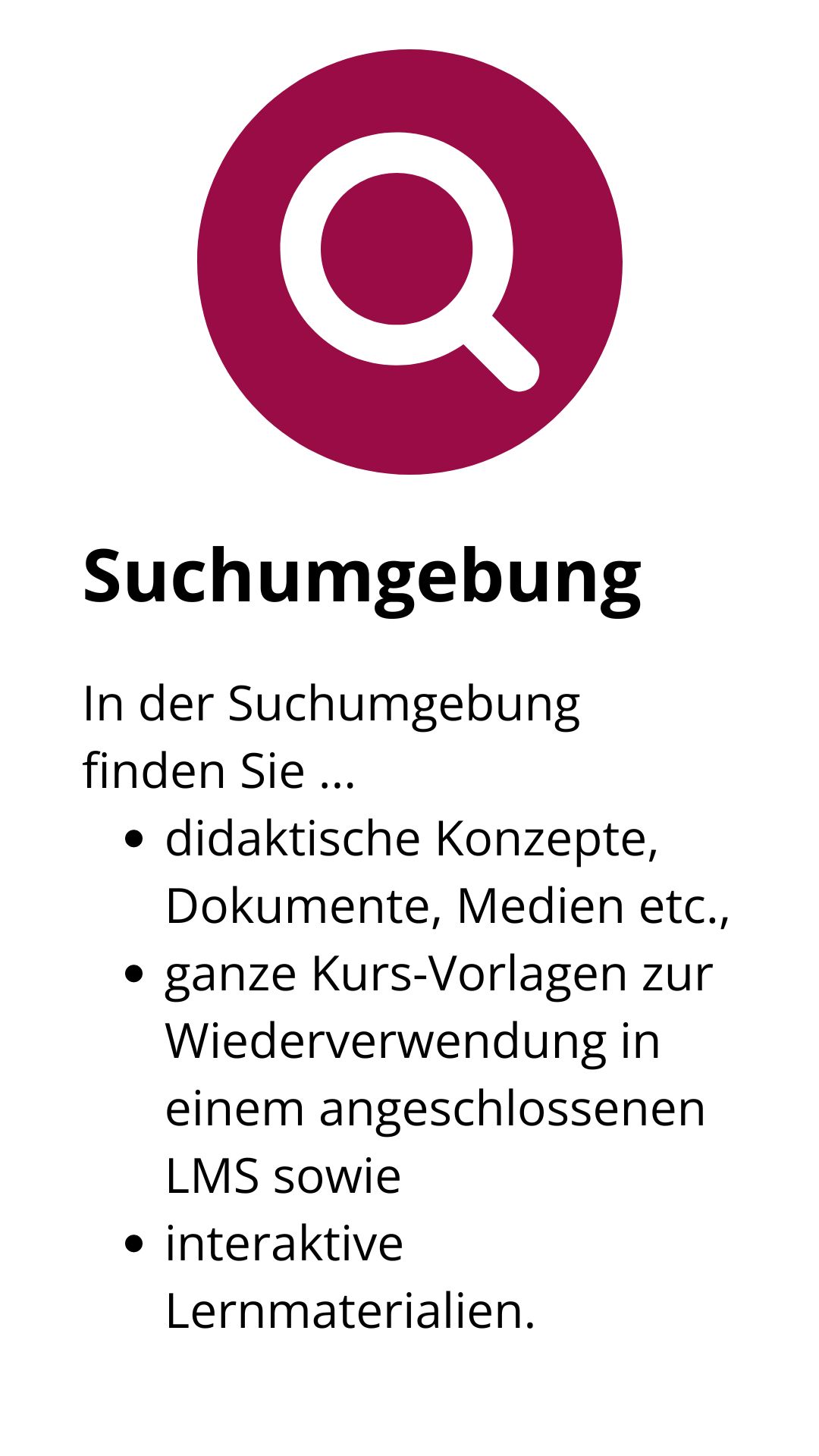 Suchumgebung: Die Suchumgebung auf Edu-sharing enthält eine Suchmaschine mit für den Bildungsbereich angepassten Oberflächen.