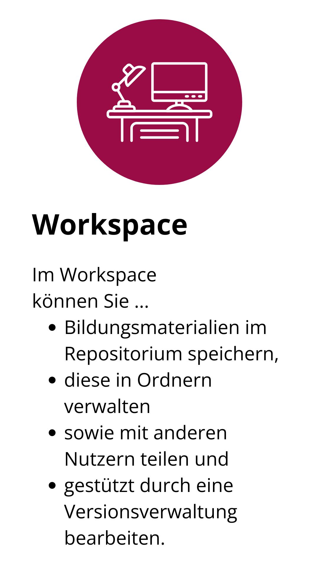 Workspace: Der Workspace bildet die grafische Oberfläche der Dokumenten-Verwaltung von Edu-sharing.