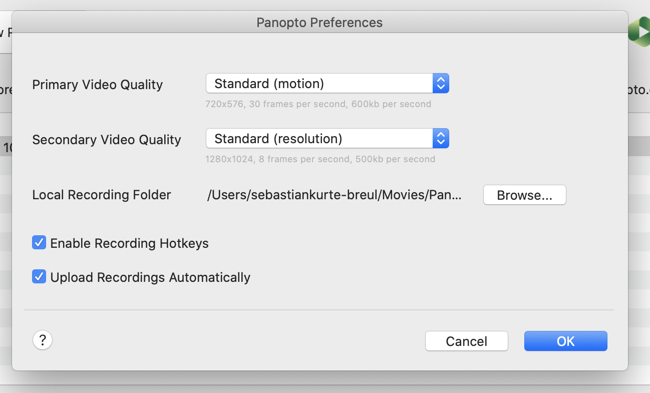 Panopto Preferences